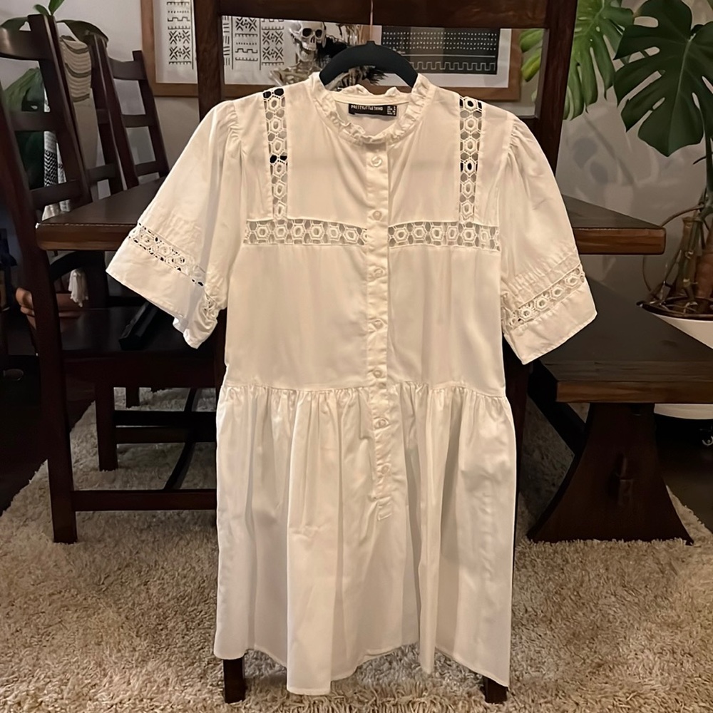 Pretty Little Thing - White Puff Sleeve Poplin Hem Smock Dress - 4